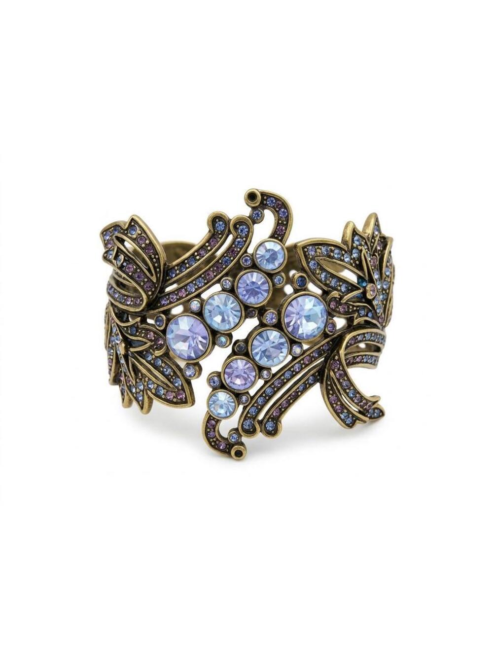 Heidi Daus Hinged Bangle Bracelet, Art Deco, Victorian, Blue Rhinestone crystal